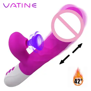 3 İn 1 7 modları titreşim vajina G noktası vibratörler tavşan vibratör teleskopik dönen yapay penis ısıtma klitoris emme