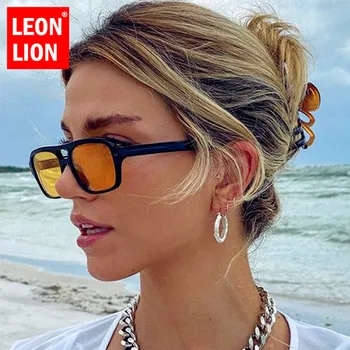 LeonLion 2022 Vintage Güneş Kadınlar Çift Kiriş Gözlük Kadınlar / Erkekler Lüks Marka Gözlük Kadınlar UV400 Gafas De Sol Adam