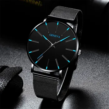2021 yeni moda erkek basit quartz saat, basit, ultra ince, iş, paslanmaz çelik tel örgü saat