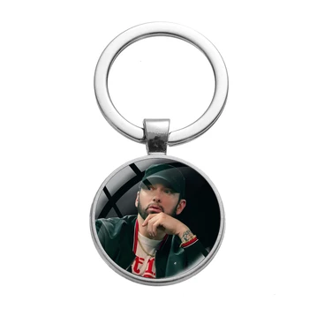 Hip Hop Rap Yıldızı Eminem Anahtarlık Cam Sanatı Fotoğraf Cabochon Kolye Metal Anahtarlık Anahtar Aksesuarları El Sanatları Hediyeler Moda