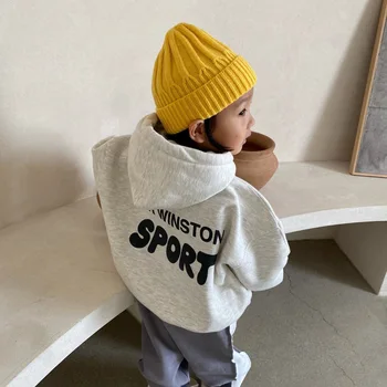 Çocuk Rahat Spor Hoodies Kış Peluş Kapşonlu Tops Erkek Yeni Sıcak Yumuşak Pamuklu Mektup Kazak Tişörtü Gevşek Giysiler