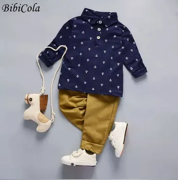 BibiCola Bahar Bebek Giyim Seti Sonbahar Pamuk Beyefendi Kıyafetler Bebek Erkek Giysileri Resmi Üst+Pantolon 2 adet Eşofman Yürümeye Başlayan