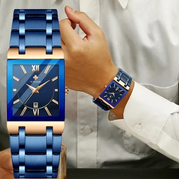 Relogio Masculino Yeni Moda Saatler Erkekler WWOOR Lüks Kare Mavi erkek Kol Saati Paslanmaz Çelik Su Geçirmez Kuvars Saat Erkek