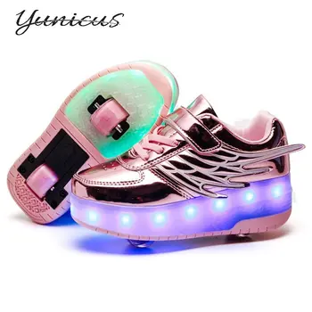 YUNICUS Çocuklar Led Ayakkabı Erkek Kız Ayakkabı USB Şarj İki Tekerlekli Aydınlık Sneakers led ışık Paten Ayakkabı Çocuklar için