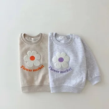 Kız Bebek Tatlı Çiçek Tişörtü Toddler Sonbahar Yeni Gevşek İnce Kazak Mektup Üstleri Bebek Erkek Tüm Maç pamuklu giysiler