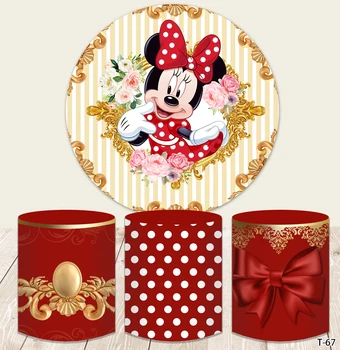 Disney Kırmızı Minnie Mouse Yuvarlak Arka Plan Düğün Dekorasyon Parti Daire Arka Planında çocuk Doğum Günü Süslemeleri Photozone