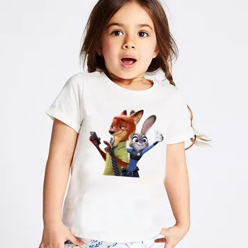 Zootopia Nick Wilde Judy Hopps Baskı Disney Çocuk T-Shirt Bebek Erkek / Kız Karikatür Kısa Kollu T gömlek Çocuk Tops, HKP5542