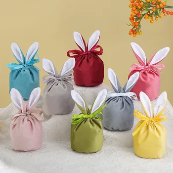 2023 Paskalya Şeker Torbaları Tavşan Kulak Hediye Paketleme Çantaları Düğün Dekorasyon Doğum Günü Partisi Takı Kadife Organizatör Paskalya hediye keseleri