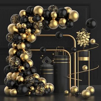 117 Adet Siyah Balon Garland Kemer Kiti Metalik Altın konfeti balonları Düğün Doğum Günü Partisi Mezuniyet Bebek Duş Dekor