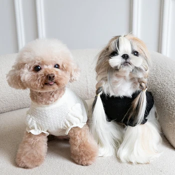 Sonbahar Kış Evcil Hayvan Giysileri Tatlı İç Köpek Giyim dantel üstler Puf Kollu Köpek Elbise Kediler Yeni Yıl Noel Elbiseler