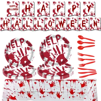 Cadılar bayramı Korku Kanlı Eller Tatil Parti Tek Kullanımlık çatal bıçak kaşık seti Çekme Bayrağı kağıt bardak kağıt tabak paskalya dekorasyonu Malzemeleri