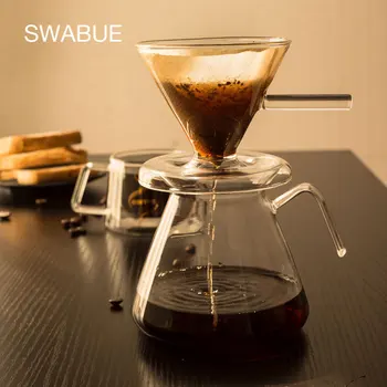 600ML uzun borosilikat cam Kahve Sunucu Üzerine Dökün Seti Kahve Makinesi Pot Kalp dayanıklı Damla Kahve filtreli fincan Bira Araçları