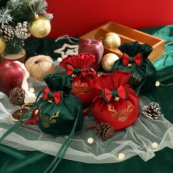 Noel Kadife Şeker Çanta İlmek Boynuzları Beraberlik ipli çantalar Noel Arifesi Elma Ambalaj Poşetleri Çikolata hediye keseleri Parti Dekor