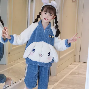 Kawaii Sanrio Çocuk Karikatür Peluş Pijama Takım Hello Kitty Cinnamoroll Sevimli Kız Anime Kalın Ev Giysileri noel hediyesi