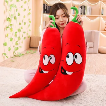 80-100cm Acı biber Komik Yüz Biber yaratıcı yastık minder peluş meyve sebze gıda Anti-stres yumuşak kız çocuk oyuncağı hediye