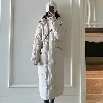 Kış kadın Yeni Gevşek Diz Üzerinde Uzun Kalın Yastıklı Ceket Oldu Tiner Kapşonlu kapitone ceket Parkas