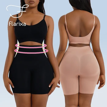 Flarixa Dikişsiz Kadın Spor Sutyeni Seti Tüp Kırpma Üstleri Popo Kaldırıcı Külot 2 Adet Takım Elbise Yüksek Bel baksır şort Vücut Şekillendirme İç Çamaşırı