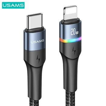 USAMS 6A USB C Tipi Kablo LED Göstergesi Kablo Tipi C PD 100W Hızlı Şarj USB-C Kablo iPhone 14 13 12 Huawei Samsung Xiaomi