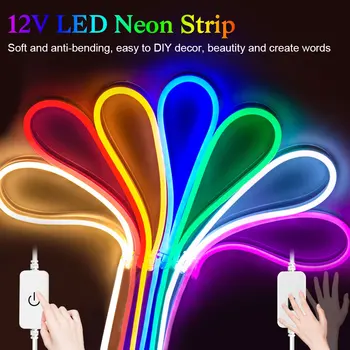 1M 2M 3M 4M 5M su Geçirmez Neon Led ışıklar şerit 12V 120LEDs / m Led Şerit Bant Kısılabilir Dokunmatik Veya El Süpürme Sensörü DIY Dekorasyon