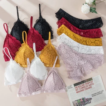 Güzellik Geri Seksi kadın İç Çamaşırı Seti Şeffaf Dantel Push-up iç çamaşırı seti Kadın Sütyen EmbroideryBra ve Külot setleri