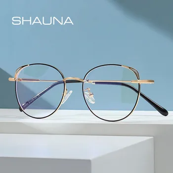 SHAUNA Retro Anti mavi ışık gözlük çerçeveleri Metal kedi kulak optik çerçeve