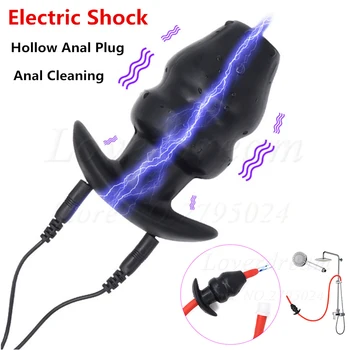 10 Hız Hollow Butt Plug Enemator Vibratör Elektro Şok Anal Dilatör Peep Elektrikli Masaj Seks Oyuncakları Erkekler Kadınlar için çiftler