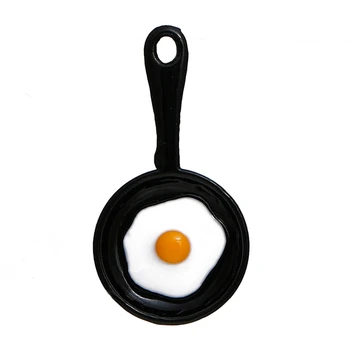DoreenBeads Alaşım 3D Charms Siyah Pan Kolye Beyaz ve Sarı Emaye Haşlanmış Yumurta 28mm (1 1/8
