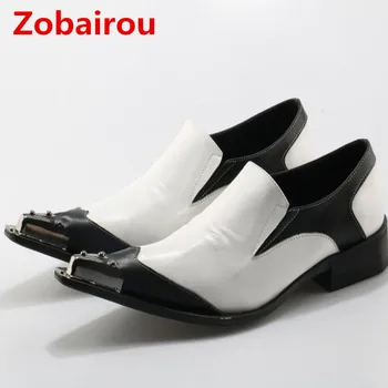 Zobairou Lüks Marka Erkek Elbise İtalyan deri ayakkabı Çivili Erkekler makosen ayakkabı Beyaz Altın Çizgili Elbise Ayakkabı Erkekler