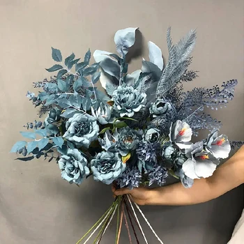 Mavi Yapay Bitki Çiçek DIY Düğün Yol Rehberi Çiçek Düzenleme Düzeni Simülasyon Çiçek Buketi Malzemeleri Ev Dekorasyon