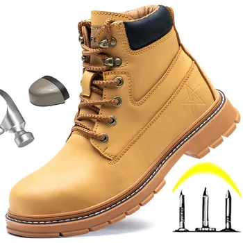 Erkek güvenlik ayakkabıları iş çizmeleri Erkekler İçin Çelik Burunlu Su Geçirmez Kaymaz Rahat Deri Ayakkabı Erkek Güvenlik Chelsea Sneakers 2021