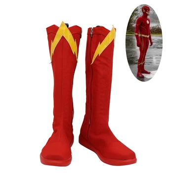 Flaş Sezon 6 Barry Allen Ayakkabı Cosplay Kırmızı Erkekler Çizmeler