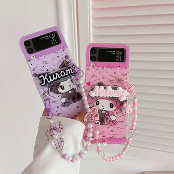 Sanrio Kuromi Benim Melodi 3D bebek el zinciri Telefon samsung kılıfı Galaxy Z Flip 3 4 5G ZFlip3 ZFlip4 Flip3 Flip4 Kapak