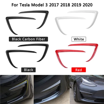 1 Çift Araba Ön Bıçak Trim ABS Siyah Karbon Fiber Beyaz Kırmızı Tesla Modeli 3 2017-2022 ışık Kaş Rüzgar Bıçak Sis lamba çerçevesi