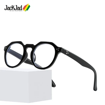 JackJad 2021 Anti Mavi Vintage Klasik Yuvarlak Tarzı Erkekler Kadınlar Düz Gözlük Üç Nokta Perçin Serin gözlük çerçevesi Gözlük 3395