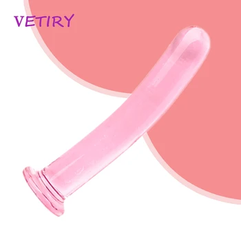 VETIRY Cam Yapay Penis Sahte Penis Kristal Anal Plug Butt Plug vajina masaj aleti G Noktası Kadın Mastürbasyon Seks Oyuncakları Kadınlar için erkekler
