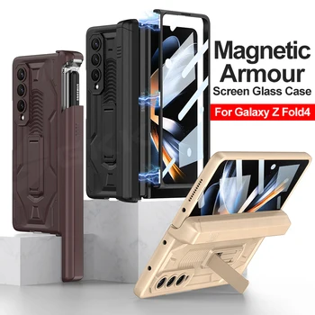 GKK Manyetik Ekran Cam Kare Samsung Galaxy Zor Kapak Z Fold4 Dava Tüm-dahil Galaxy İçin Slayt Kalem Sahibi Z Fold4 Dava