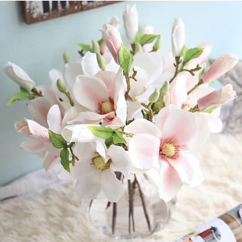 1 Pce Ipek Manolya Şube yapay çiçekler Yüksek Kaliteli Sahte Çiçek Dıy Düğün Süslemeleri Ev Dekorasyon Parti Aksesuarı