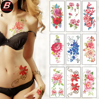 28 Farklı Stilleri Şakayık Gül Erik Çiçeği Dövme Çıkartmalar Su Geçirmez Geçici Kroki Çiçek Basit Dövme Etiket Kadınlar için