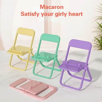 Macaron Mini Cep Telefonu Tutucu iPhone 13 12 Pro Max Xiaomi 11 Taşınabilir Sandalye Standı Katlanabilir Masaüstü Dekorasyon Girly Hediyeler