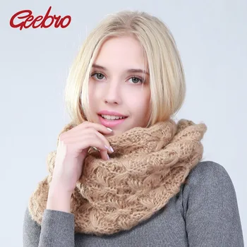Geebro Kadın Moda Yeni Kış Rahat Sıcak Örme yumuşak eşarp Bayanlar Örgü Eşarp Akrilik ısıtıcı Boyun Düz Renk Eşarp