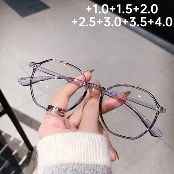 Moda şeffaf okuma gözlüğü Unisex kare presbiyopi gözlük erkek kadın Anti-mavi ışık gözlük yüksek çözünürlüklü gözlük