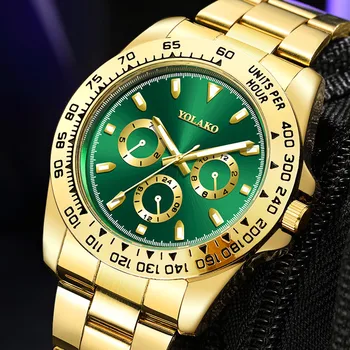 Erkekler için saatler Moda Yeşil Kadran İş Mizaç Rahat Alaşımlı Çelik Altın Kuvars Kol Saatleri Erkek Hediye Relogio Masculino