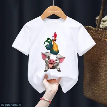 Moana Bebek Hayvan baskı t-shirt Kız / Erkek Güzel Çocuk Giysileri Domuz Ve Tavuk T Shirt Yaz Üstleri Tee Gömlek Harajuku Gömlek